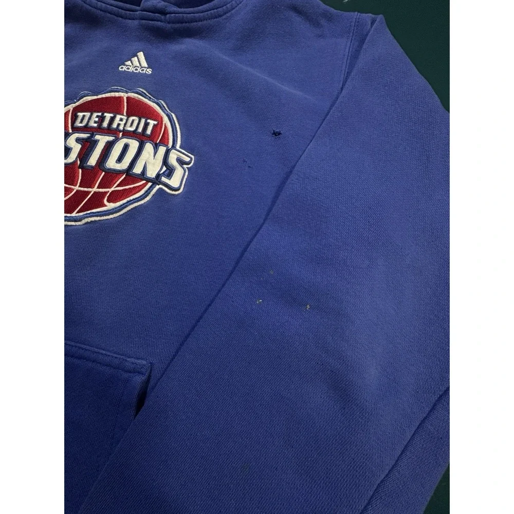 Vintage Y2K Detroit‎ Pistons Adidas Hoodie Pullover Sweatshirt Men's Small Blue